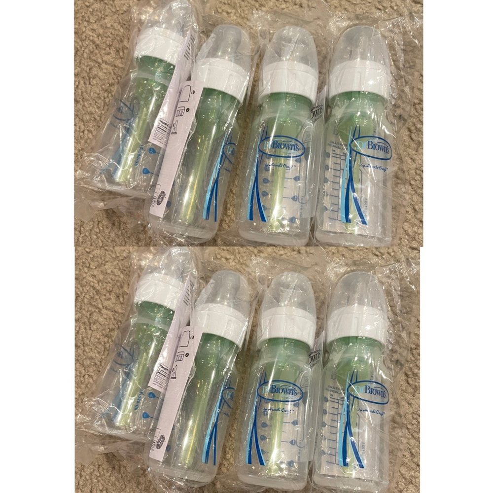 BN 8 Dr Brown's Anti-Colic Natural Flow Baby Feeding Milk Formula Bottle 4oz LOT